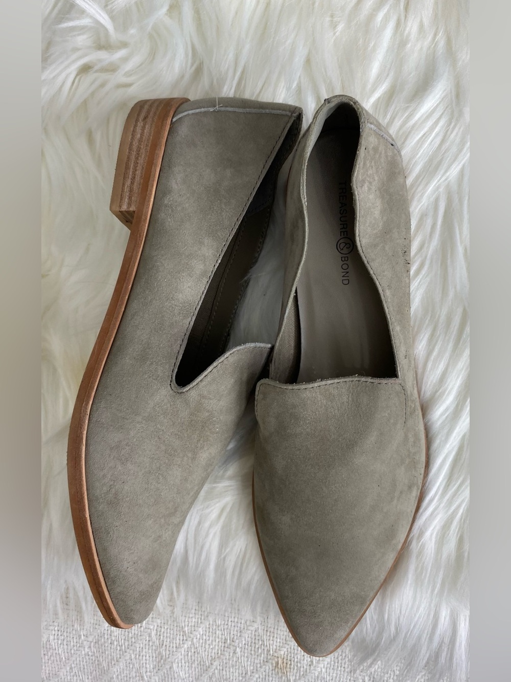 Treasure & Bond Gray Suede Pointed Toe Slip-On Loafers